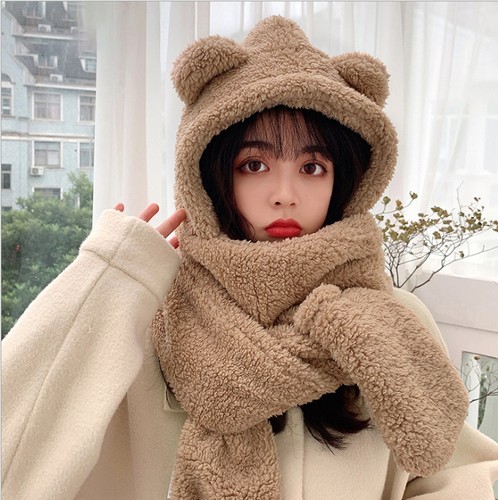Women plush hooded scarf - plush,